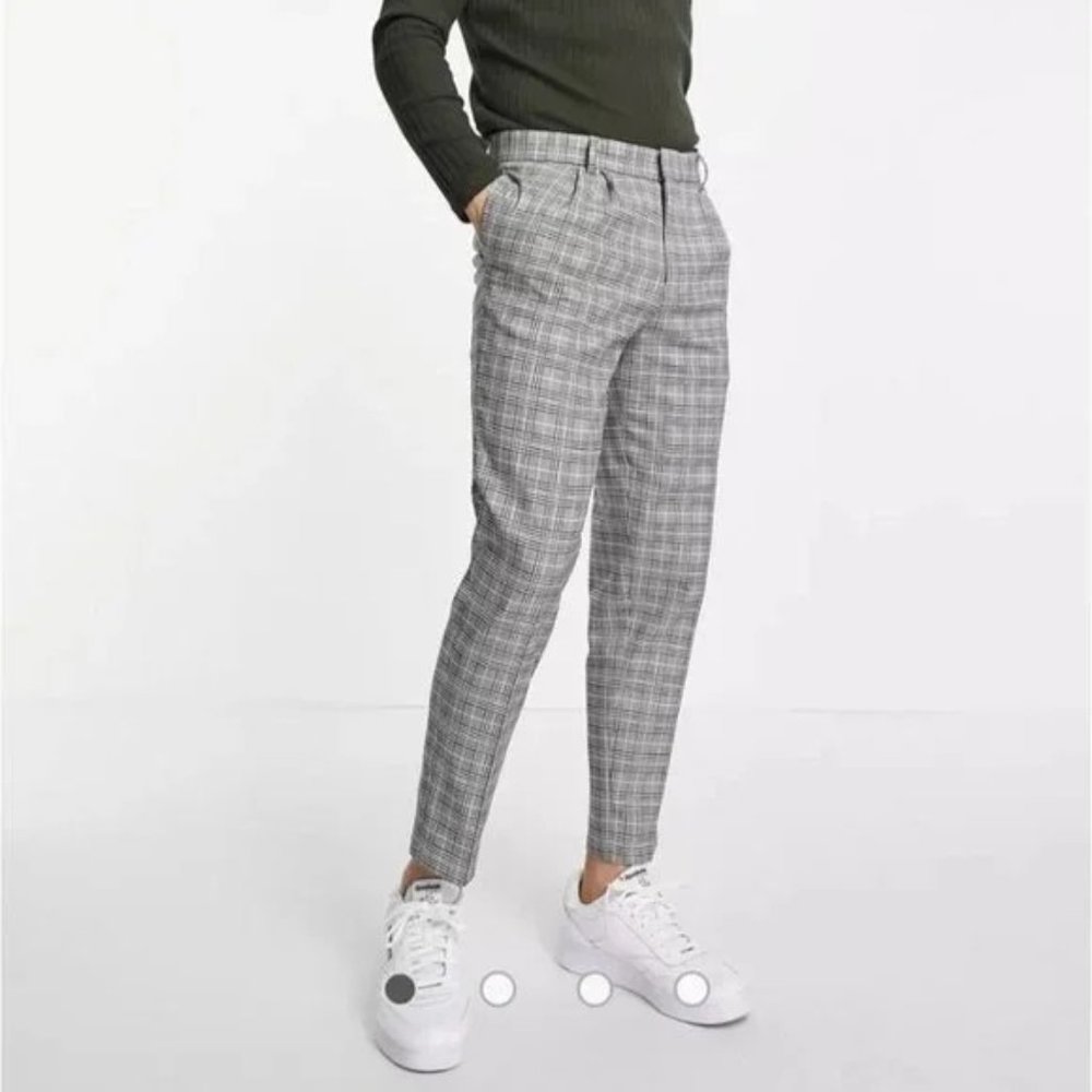 NWT River Island tapered smart pants in brown check 32x30